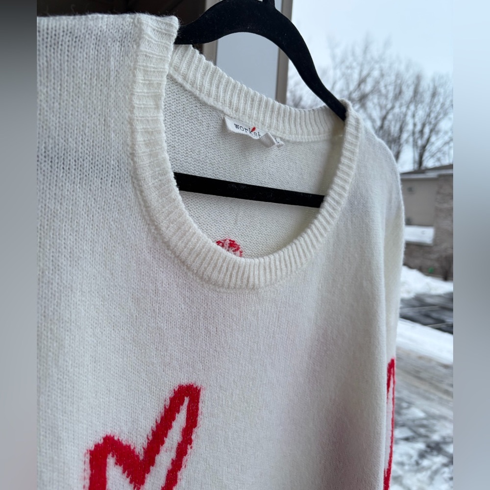 🆕♥️ Workshop Republic White Heart Knit Sweater Oversized Red Heart Print 3X Look - Picture 11 of 17